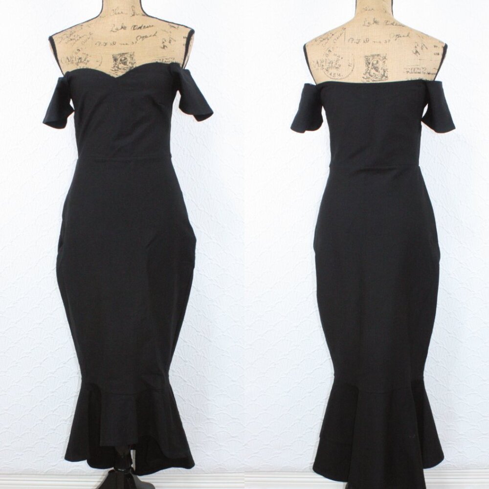 NWOT Lulus How Much I Care Black Off-the-Shoulder Midi Dress